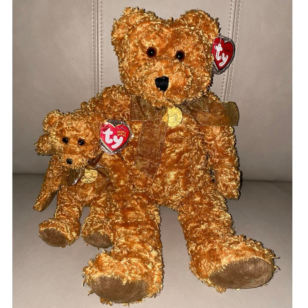 Ty 100th Anniversary Pair: Beanie Baby & Classic Bear + Tag Protectors – MWMT